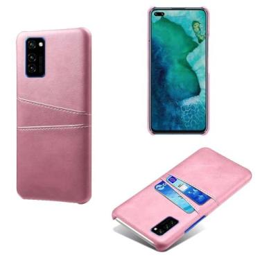 Imagem de Capas Compatível com Huawei Honor V30 Pro,Caso de couro PU-Tampa de telefone a prova de choque com 2 slots de cartão,Proteção anti-impressão digital e anti-gota-Pink