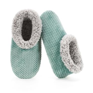 Imagem de The Metluks Pantufas felpudas macias para mulheres em ambientes internos, sapatos de meia para casa peluda, forro fofo, botas de quarto solas antiderrapantes, presentes de Natal aconchegantes de inverno, Aqua, 9-10
