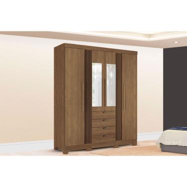 Imagem de Guarda Roupa Casal 4 Portas (2 c/ Espelho) e 4 Gavetas c/ Pés Aurora 4.4 Jatobá - Santos Andirá