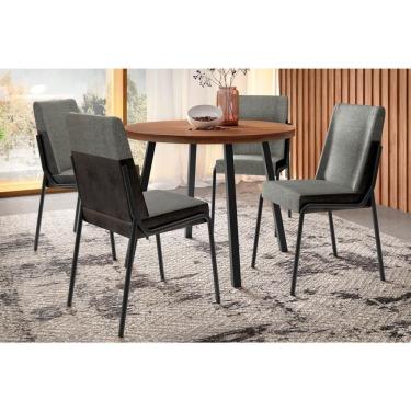 Imagem de Conjunto: Mesa de Cozinha Stellar 1599 Aço c/ Tampo Madeirado 100cm e 4 Cadeiras Hug Preto/Nogal - Preto/Grafite - Preto - Carraro