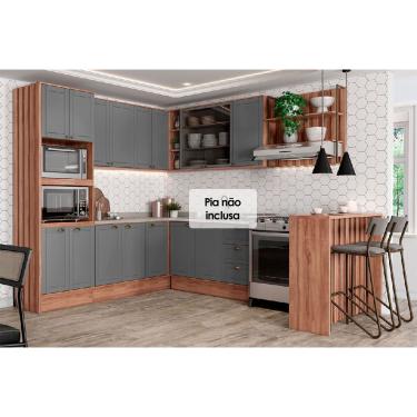 Imagem de Kit de Cozinha Completa 9 Peças Bella (3Aéreos+3Balcões+1TorreQuente+1Ilha+1Complemento) C9P201 Nogal/Cinza - Carraro
