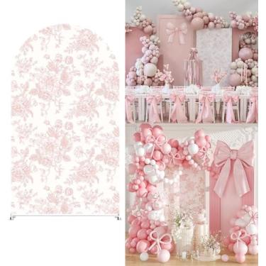 Imagem de Capa de fundo de arco para chá de bebê em flor tecido elastano elástico azul rosa flor floral laços menina aniversário festa batismo decoração (4 x 7,2 pés (125 x 220 cm), G4014)