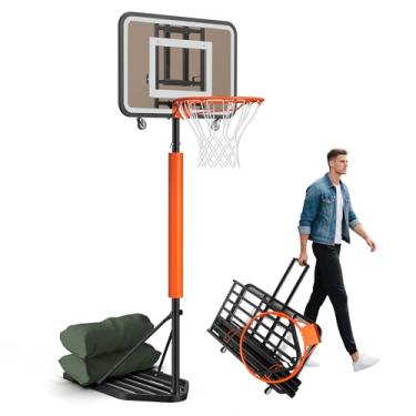 Imagem de Nova prancha de policarbonato, cesta de basquete ao ar livre ajustável de 2,2 a 2,7 m, aros e gols portáteis de basquete para crianças, jovens e adultos no quintal/entrada de garagem/interior, quadro