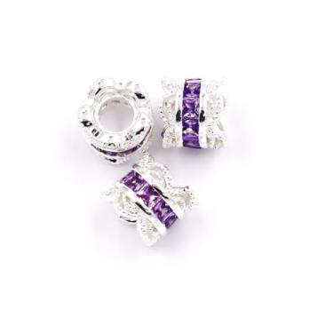 Imagem de Malahill Contas espaçadoras de zircônia cúbica para fabricação de joias 8 x 7 mm prata-roxo
