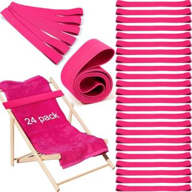 Imagem de Jexine 24 faixas de toalha de praia clipes à prova de vento elásticos faixas de praia a granel leve elástico cadeira suporte de toalha alça para cadeiras Cruise Essentials (rosa vermelha)