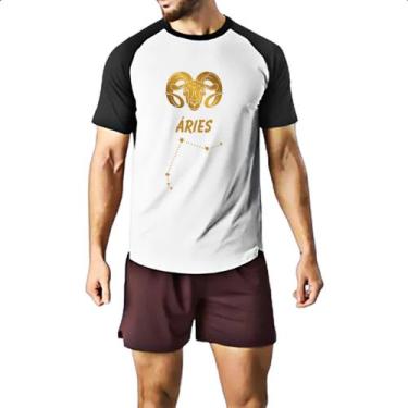 Imagem de Camiseta Raglan Signo Aries Constelacao Dourada - Alearts, M
