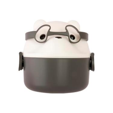 Imagem de Kit Marmita Lancheira Hermética Térmica Infantil Escolar Trava Com Colher Garfo E Alça Ursinho Óculos Divisórias Compartimentos Pote Alimentos Fechamento Antivazamento Microondas (BRANCO E PRETO)