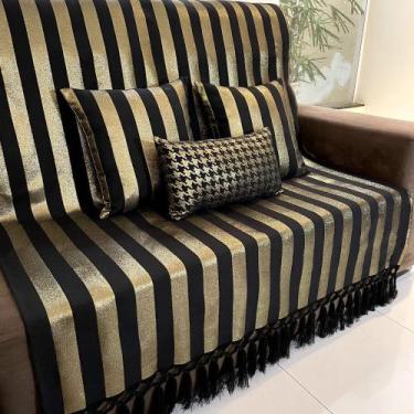 Imagem de Kit Manta Listrado, 2 Capas de Almofada e 1 Almofada Retangular Luxo P