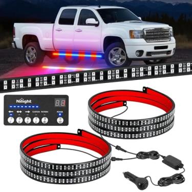 Imagem de Nilight Faixa de luz estroboscópica de emergência de 2 peças com controle 864 LED vermelho azul estribo luzes laterais flexíveis piscando aviso de segurança à prova d'água para caminhonete