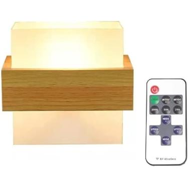 Imagem de Arandelas De Parede Operadas Por Bateria Controle Remoto Luzes De Parede De Madeira Nórdica Sombra De Vidro Regulável Alimentada Por Bateria Led Lâmpada De Parede Para, White Light 6000k