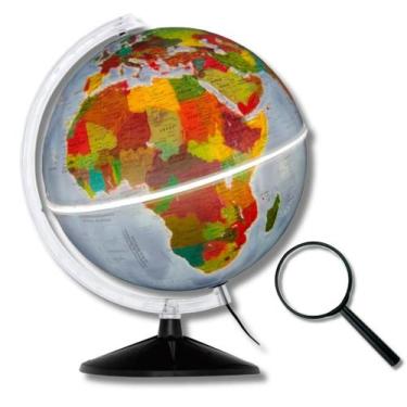 Imagem de Globo Terrestre Físico Político Luminoso Base Preta 30cm + Lupa - Libr