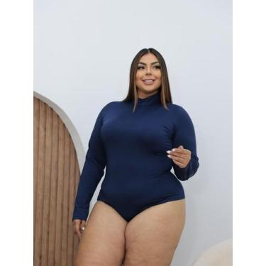 Imagem de Body Justo Plus Size Gola Alta e Mangas Longas - luh may, Azul, GG