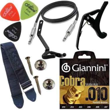 Imagem de Kit Acessórios Violão Com Correia Cabo Cordas Capotraste