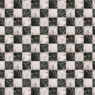 Imagem de Papel De Parede Adesivo Preto Bege Ladrilho Quadriculado 3m