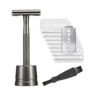 Imagem de Navalha De Segurança Masculina Com Cabo De Latão E 5 Lâminas De Borda 