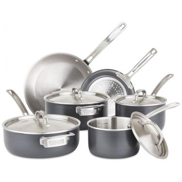 Imagem de Jogo de Panelas em Aço Inoxidável Rígido 10 Peças, Viking, Preto