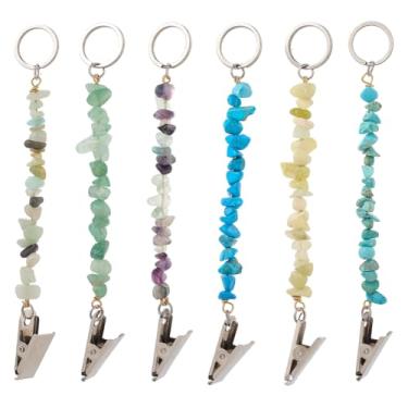 Imagem de GORGECRAFT Chaveiro com clipe de cartão de crédito, 6 peças, 14 cm, turquesa sintética, pedra preciosa natural, contas de débito, extrator de cartão de banco com 304 anéis de aço inoxidável e clipes