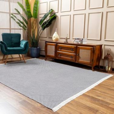 Imagem de Tapete Grande para Sala, 3,00m x 2,00m, Tear 100% Algodão Encorpado, Lavável na Máquina (xadrez tabaco/preto/cru, 3.00m x 2.00m)