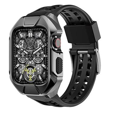 Imagem de AIRYZGOOD Capa de metal com pulseira compatível com Apple Watch séries 9/8/7/6/SE/5/4 de 44 mm e 45 mm, mecânica robusta com pulseira protetora militar de TPU (cinza espacial: 44 mm)