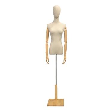 Imagem de Mannequin Manequim feminino, modelo de vestido de 47-72 "de altura com torso, base de madeira maciça removível e cabeça de braço ajustável(Wood color,Small)