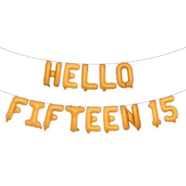 Imagem de Decorações de aniversário de 15 anos para meninas 15º aniversário Hello Fifteen Birthday Party Supplies Número 15 Balões Kit de festa de aniversário de 15 anos para sua menina (HELLO FIFTEEN 15 Orange