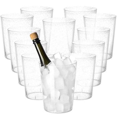 Imagem de Tiawudi Pacote com 12 balde de gelo de plástico para festas, refrigerador de vinho transparente com glitter prateado para casamento, bom como um refrigerador de champanhe grande ou refrigerador