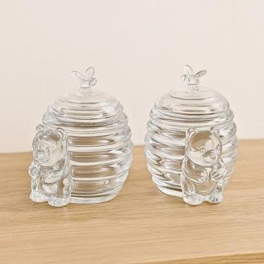 Imagem de 2 Bomboniere Potiche Pote de Vidro Colmeia Urso 11x12,5 Mel Doces Bisc