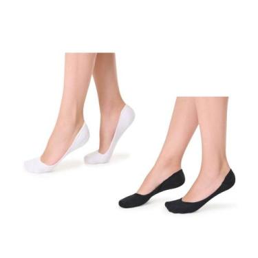 Imagem de Kit 2 Pares Sapatilha Micro Invisível Cia das Meias, Branca-Preta, 34-