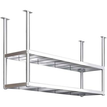 Imagem de Prateleira Flutuante De Aço Inoxidável, Rack De Armazenamento De Montagem No Teto De 2 Camadas, Prateleiras De Exibição Industriais Penduradas E Rack Para Restaurante, Coz, 120x35x80cm