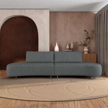 Imagem de Sofá Bipartido Sala de Estar Jamaica 320cm Curvo Pés Alumínio Linho Gr