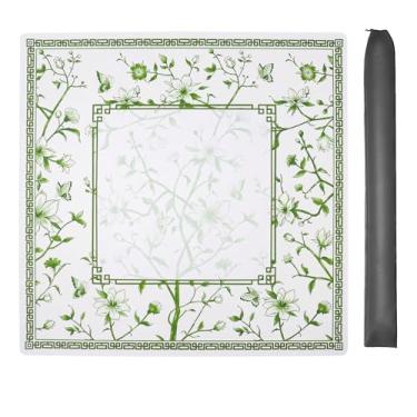 Imagem de Blue Printed Mahjong Mat (31.5”x31.5”) with Black Carrying Bag, Anti-Slip, Noise-Reducing, Mahjong Table Mat for Mah-jongg,Poker, Board Games, Dominoes, and Card