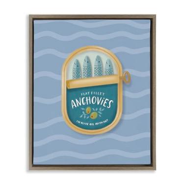 Imagem de Stupell Industries Anchovas enlatadas em ondas marrom emoldurado tela flutuante arte design de parede por Sandra Picco, 30 x 25