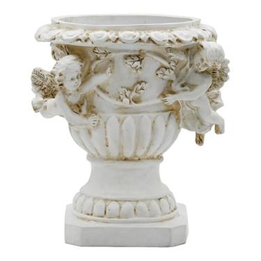 Imagem de Baoblaze Vaso de flores de anjo, enfeite de jardim, artesanato em resina, estilo retrô, estátua de vaso de anjo para quintal, decoração externa