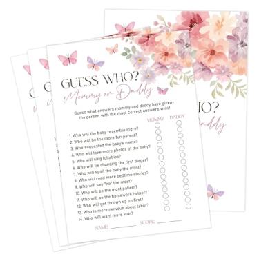 Imagem de Baby in Bloom Jogos de chá de bebê, jogo floral Guess Who Mommy or Daddy para 30 convidados com cartas de jogo, revelação de gênero, suprimentos e decorações para chá de bebê (DV19)