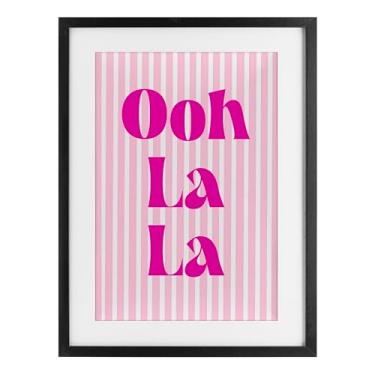 Imagem de Stupell Industries Impressão emoldurada preta Ooh La La sobre listras rosa design sob vidro por Pooja Dave, 23 x 17