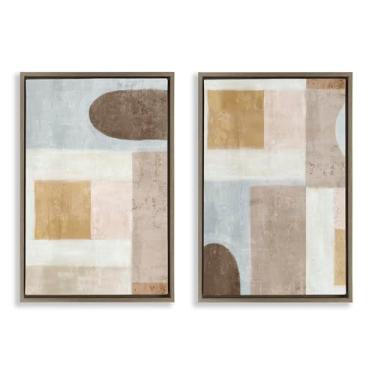 Imagem de Stupell Industries Geométrico Subtle Drifts 2 peças marrom emoldurado conjunto de tela flutuante design por Emma Peal, 25 x 17