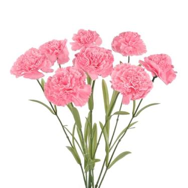 Imagem de Fqueelvys Cravos, flores artificiais, 8 peças, rosa choque, cravos falsos, flores de toque real com hastes para vaso de mesa, centro de mesa, decoração de casa, festa de casamento, cozinha (rosa