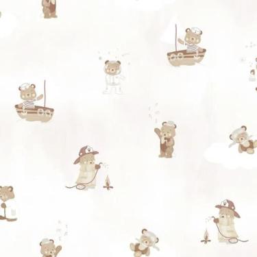 Imagem de Papel de Parede Vinílico Sonhos Ref 4248 ursos Bege 52cm x 10m - bobin