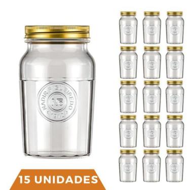 Imagem de 15 Potes Vidro Americano Rosca Alimento 1Litro Vintage Nadir - NADIR F