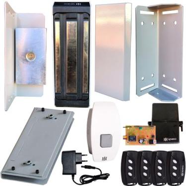 Imagem de Kit Fechadura Magnética Eletroimã 150kg Cinza Porta Vidro Blindex Cont