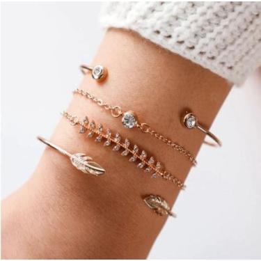 Imagem de Pulseiras Femininas Folheado A Ouro 18k  - Kit C/ 4 Unidades - Exo JWL