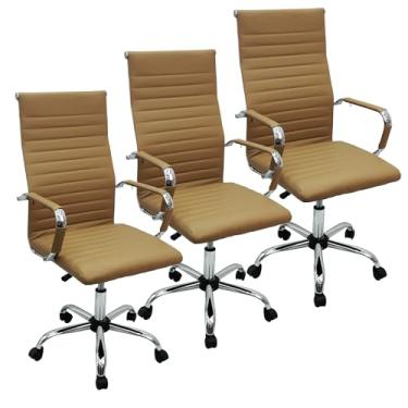 Imagem de Kit 3 Cadeiras Eames Esteirinha Presidente Escritório Alta Bege - Lianto Decor