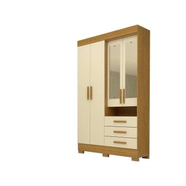 Imagem de Guarda-roupa Casal Bolívia Com Espelho 4 Portas100% Mdf100% Linhamobília Cinamomo/off White