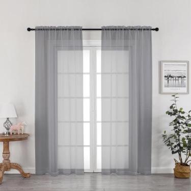 Imagem de Cortinas transparentes OWENIE Grey 183x183cm 2 painéis para janela