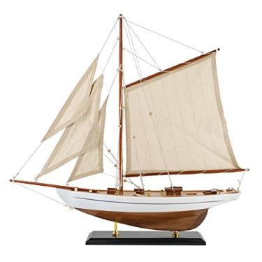 Imagem de SAILINGSTORY Decoração de veleiro de madeira, modelo de barco à vela, decoração de barco, modelo de navio, iate marfim acabamento antigo