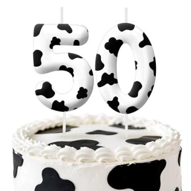 Imagem de Velas de aniversário de vaca, decoração de topo de bolo de 6 cm, número 50 velas, decorações de aniversário, decorações de bolo de festa de aniversário, suprimentos de festa