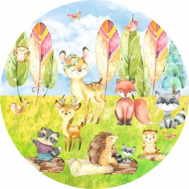 Imagem de Painel de Lona Redondo Floresta Aquarela - Fabrika De Festa, 100x100cm