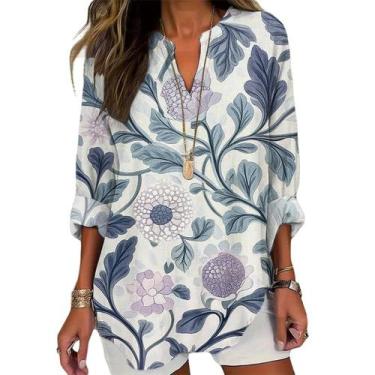 Imagem de Blusa túnica feminina DMOYALA de manga comprida floral plus size XXL