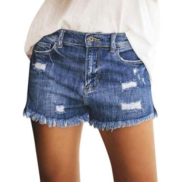 Imagem de Shorts Onlypuff Jean para mulheres de cintura média com corte azul GG