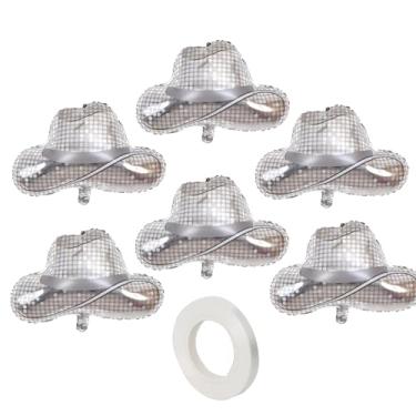 Imagem de Pacote com 6 balões de caubói ocidental, chapéu de vaqueira, balões de discoteca com uma fita branca com estampa de vaca para decorações de festa de caubói